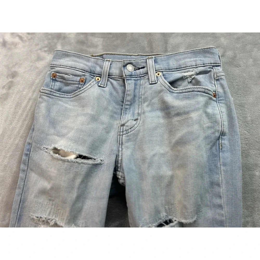 Levis 511 Jeans Mens Sz 28x30 Blue SLim Fit Whiskered Distressed Stretch Guys